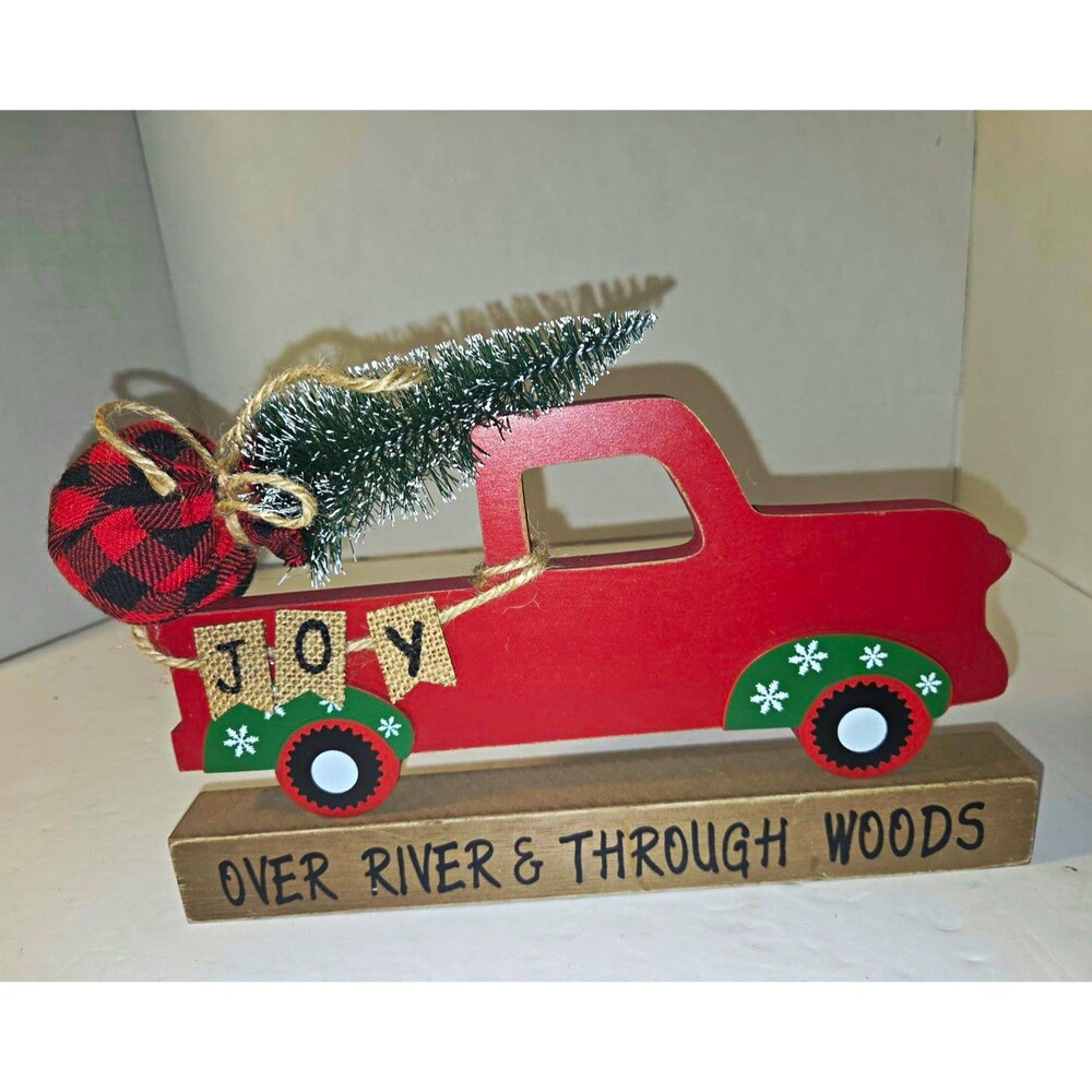 Christmas Red Truck Tabletop Decor "Over River & Through Woods"